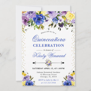 Convites Flores de Verão de Roxo e Creme Quinceanera