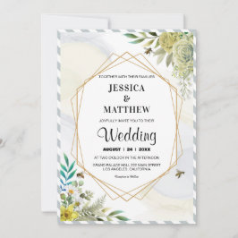 Convites Flores de Verão Moldura Dourada Casamento