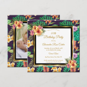 Convites Flores de Verão Tropical Dourado Festa de Aniversá