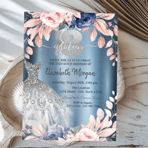 Convites Flores de Vestido Azul 18º Metálico