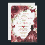 Convites Flores de Vestido da Princesa Vermelha Quinceañera<br><div class="desc">Burgundy Red Princess Dress Flowers Quinceañera Convite Mis Quince 15 Anos,  16º aniversário</div>