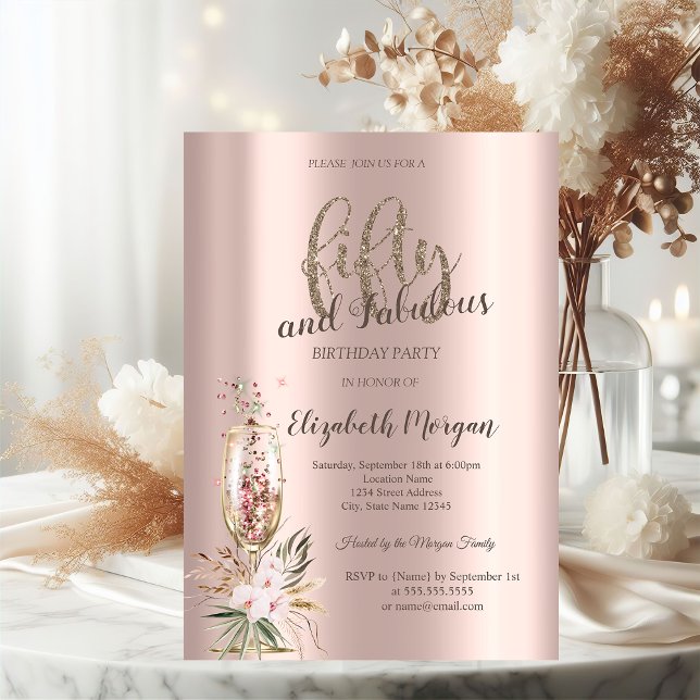 Convites Flores de vidro de champanhe Rosa Dourado 50º (Criador carregado)