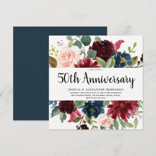 Convites Flores de Vinho Tinto Rubi 50º Aniversário de Casa