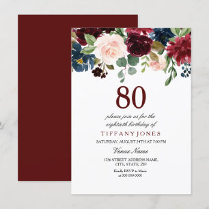 Convites Flores de Vinho Vermelho Flores de 80 de Aniversár