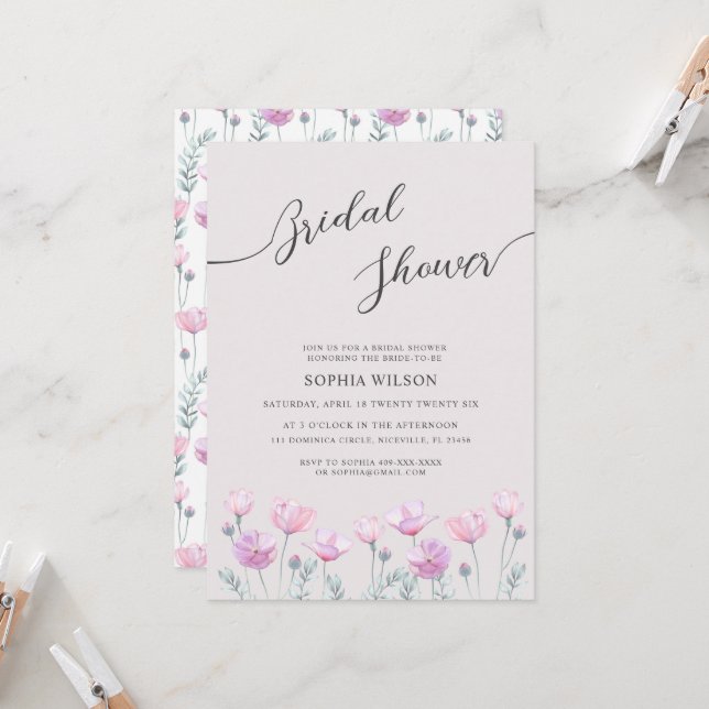 Convites Flores delicadas de chá de panela. (Frente/Verso In Situ)