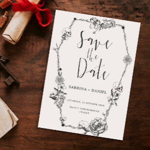 Convites Flores desenhadas à mão gótica Caveira Salvar a da