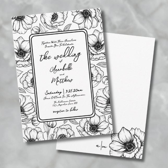 Convites Flores Desenhadas à Mão para Casamento (Floral Hand Drawn Whimsical Wedding Invitation)