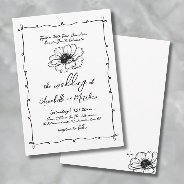 Convites Flores Desenhadas à Mão para Casamento (Hand Drawn Flower Whimsical Wedding Invitation)