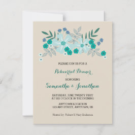 Convites Flores Desenhadas À Mão Teal, Janto De Ensaio Conv