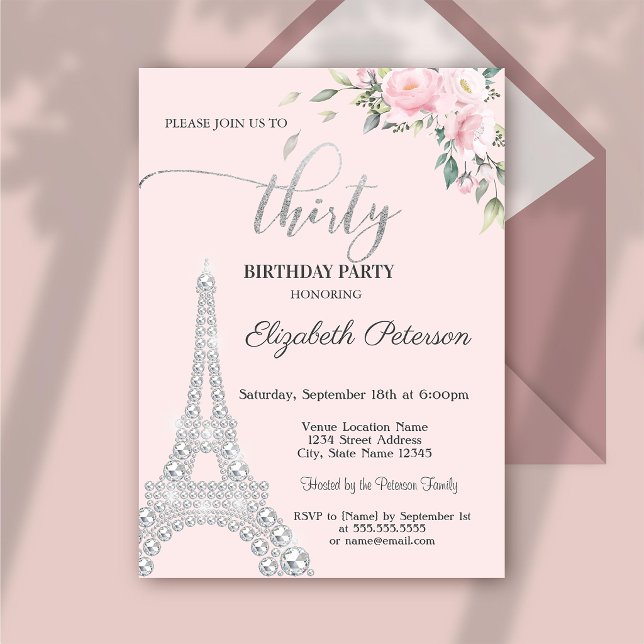 Convites Flores, Diamantes Torre Eiffel 30º Aniversário (Criador carregado)