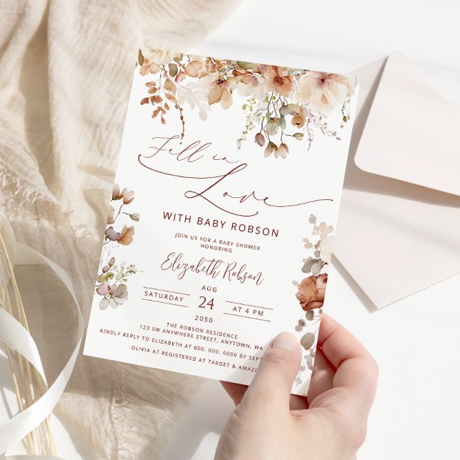 Convites Flores do Jardim Boho caem no Chá de fraldas do Am (Criador carregado)