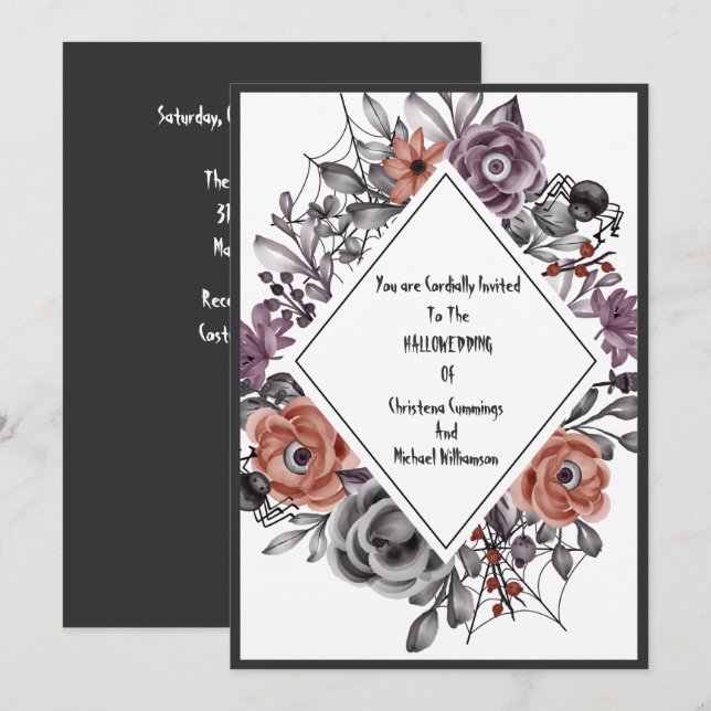 Convites Flores do Mal Casamento de Halloween Onisciente (Frente/Verso)