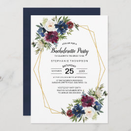 Convites Flores do Marinho Geométrico Borgonha Bachelorette