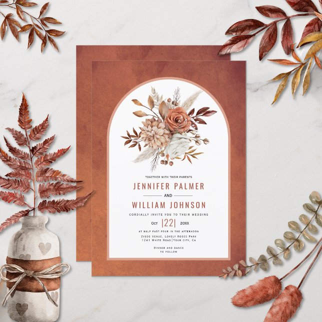 Convites Flores do outono e casamento outono de terracota d (Criador carregado)