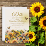 Convites Flores-do-sol Borboletas Festa de aniversário 60 f<br><div class="desc">Girassóis elegantes e borboletas são o 60º convite de aniversário feminino. Entre em contato comigo para obter assistência com suas personalizações ou para solicitar outros produtos Zazzle correspondentes ou coordenadores para o seu partido.</div>