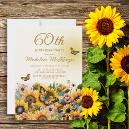 Convites Flores-do-sol Borboletas Festa de aniversário 60 f