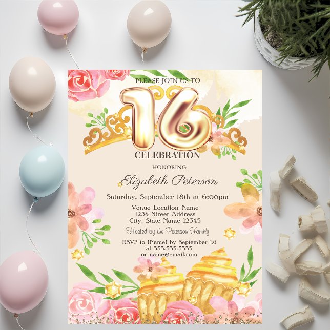Convites Flores Doces Diamantes Sweet 16 (Criador carregado)