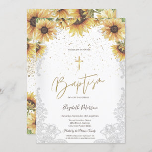 Convites Flores Douradas Elegantes Girassóis Branco Lace Ba