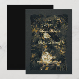 Convites Flores Douradas negras, Papel texturizado com aqua