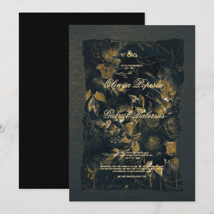 Convites Flores Douradas negras, Papel texturizado com aqua