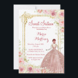 Convites Flores Douradas rosa Douradas Brilhantes  Cor-de-r<br><div class="desc">Flores Douradas rosa Douradas Brilhantes  Lente Cor-de-rosa Doce 16 Convite Flores Rosa modernas Cor de Linho Cor-de-Rosa 16</div>