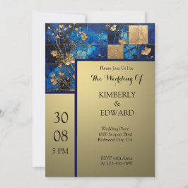 Convites Flores Douradas sobre Azul Meia-Noite