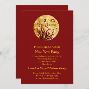 Convites Flores Douradas Vermelhas Felizes Chineses Ano Nov