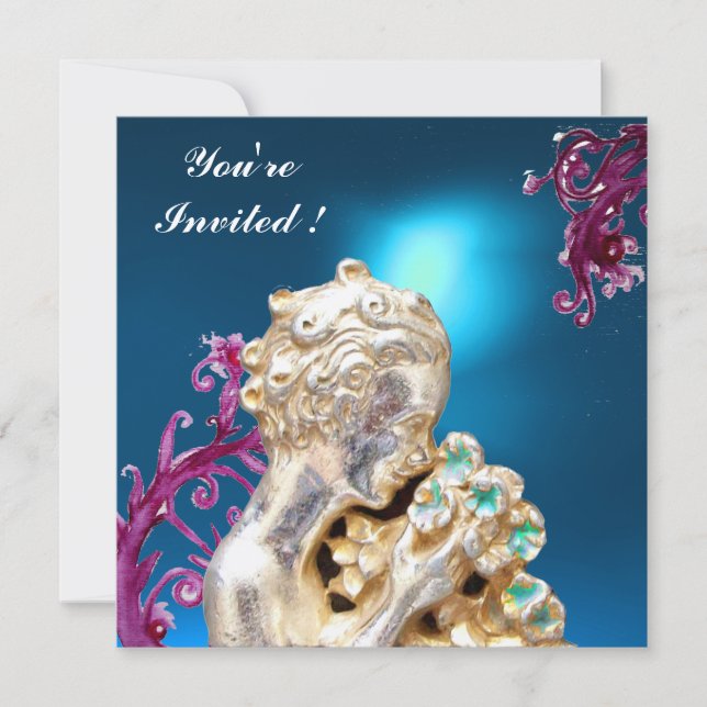 Convites Flores e Espirais Rosa em Azul, Festa de 16 Anos (Frente)