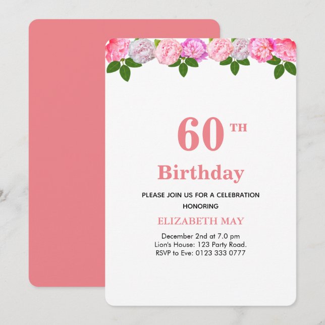 Convites Flores e Folhas de Louro 40º, 60º Aniversário (Frente/Verso)