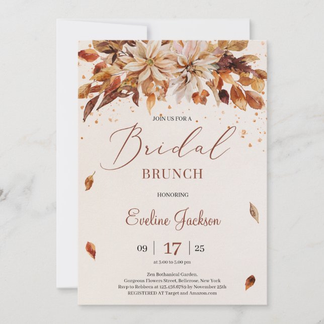 Convites Flores e folhas de outono Bridal Brunch (Frente)