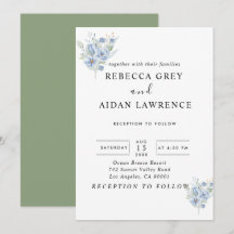 flores e folhas em aquarela azul empoeirado rústic