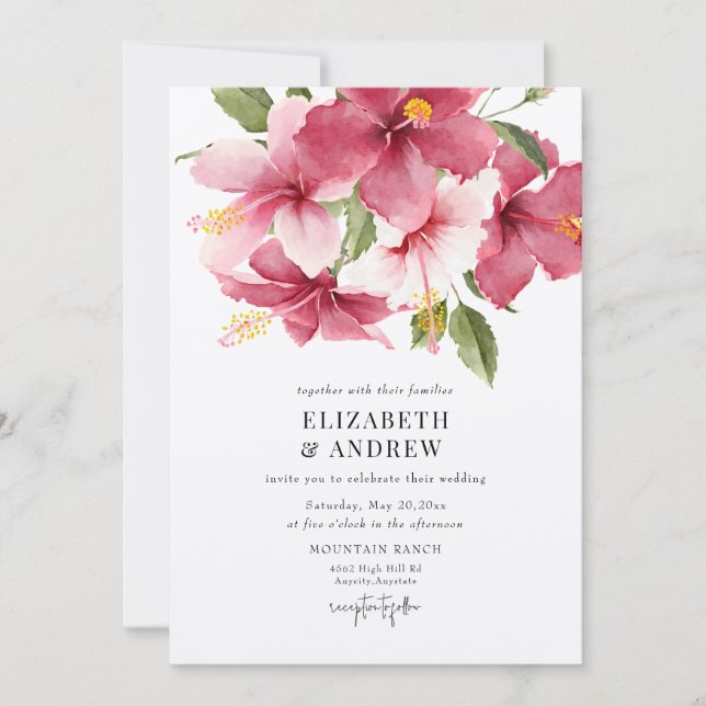 Convites Flores e Folhas Tropicais | Casamento de Flores de (Frente)