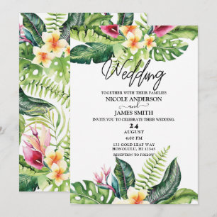 Convites Flores e Folhas Tropicais Casamento Floral
