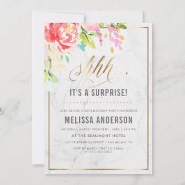 Convites Flores e mármore | Dourada Festa de aniversário su