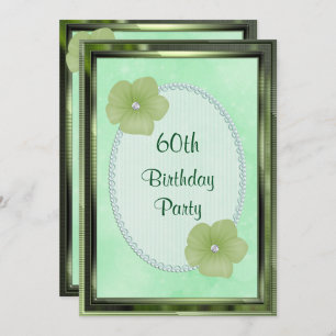 Convites Flores e Pérolas de Diamante Verde 60º Aniversário