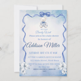 Convites Flores Elegantes Azuis-Brancos, Podemos Esperar.