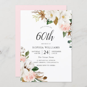 Convites Flores Elegantes Blush e White 60ª Festa de aniver