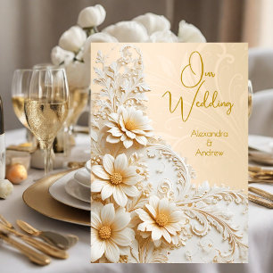 Convites Flores Elegantes de Casamento Floral Pêssego Creme