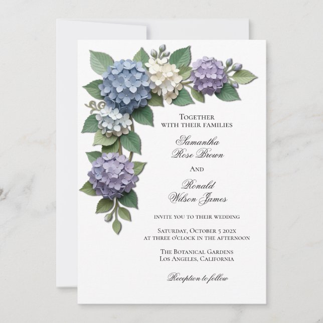 Convites Flores Elegantes de Hortênsia para Casamento (Frente)