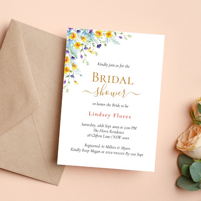 Convites Flores Elegantes de Jardim Dourado Chá de Noiva (Elegant garden flowers gold invitation adds timeless charm to your bridal shower)
