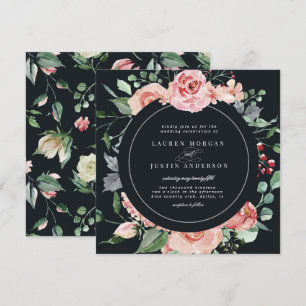 Convites flores elegantes de meia-noite quadradas casamento
