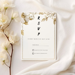 Convites Flores elegantes de ouro branco tipografia RSVP