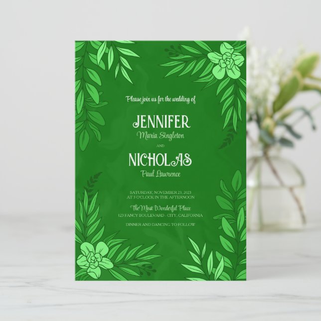 Convites Flores Elegantes E Folhas De Ornamento Para Casame (Em pé/Frente)