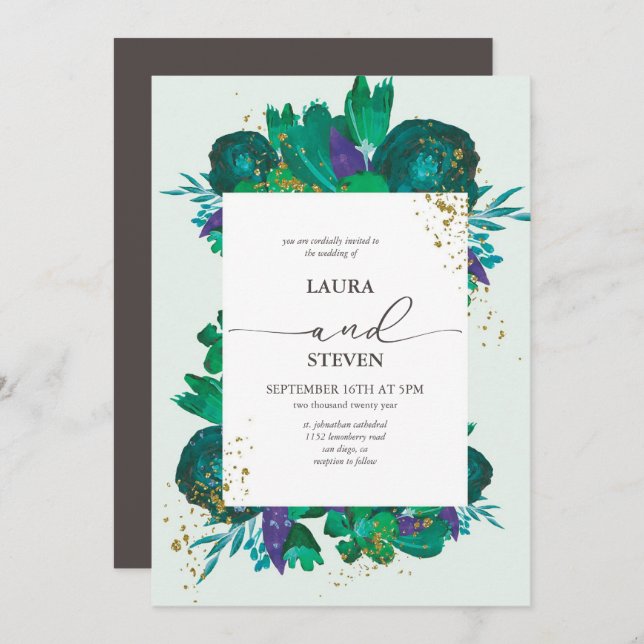 Convites Flores Elegantes e opulentes e Casamento de Flocos (Frente/Verso)