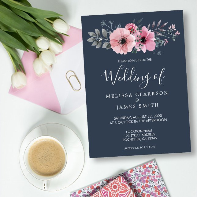 Convites Flores elegantes e rústicas modernas de aquarela C (Modern rustic elegant watercolor flowers Wedding Invitation. Wonderful invitation for your wedding.)