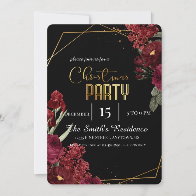 Convites Flores Elegantes Festivas, Reinder de Natal Mágico (Frente)