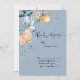 Convites Flores em Aquarela Azul Empoeirado RSVP