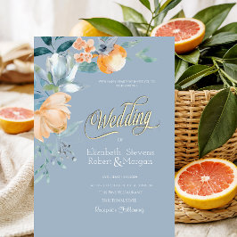 Convites Flores em Aquarela Casamento Azul Empoeirado