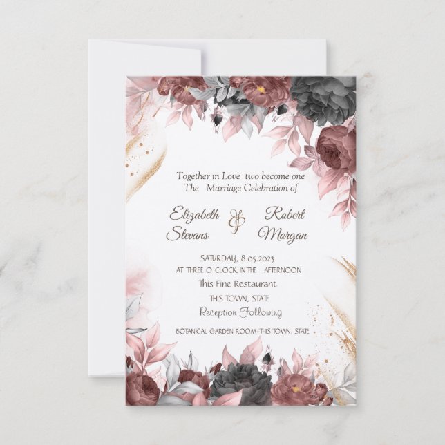 Convites Flores em Aquarela de Outono Casamento Chic (Frente)