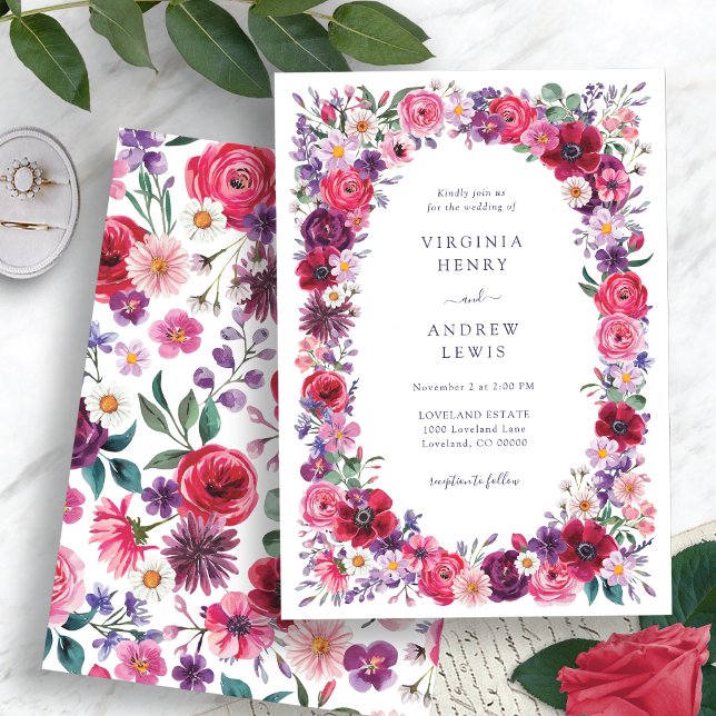 Convites Flores em Aquarela Intensa para Casamento (Bold Watercolor Floral Wedding Invitation by Painted Paperie
)